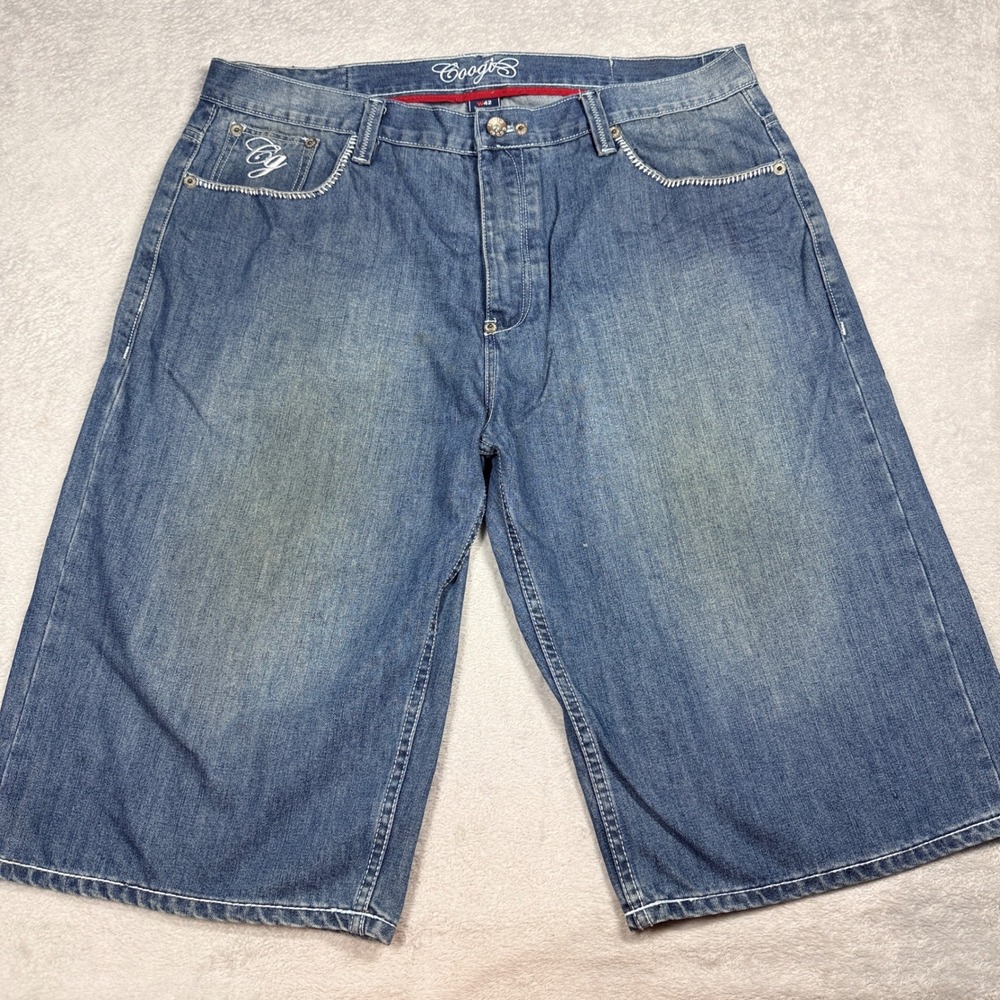 Coogi Denim Shorts Mens 42 Blue Jorts Baggy‎ Embroidered Contrast Stitch